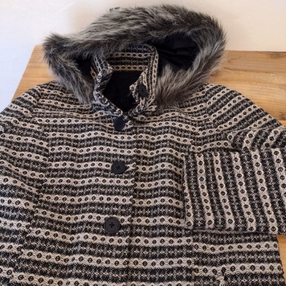 JACK by BB Dakota Wool Blend Tweed Button Front Coat w/ Faux Fur Hood Size M - Picture 10 of 16